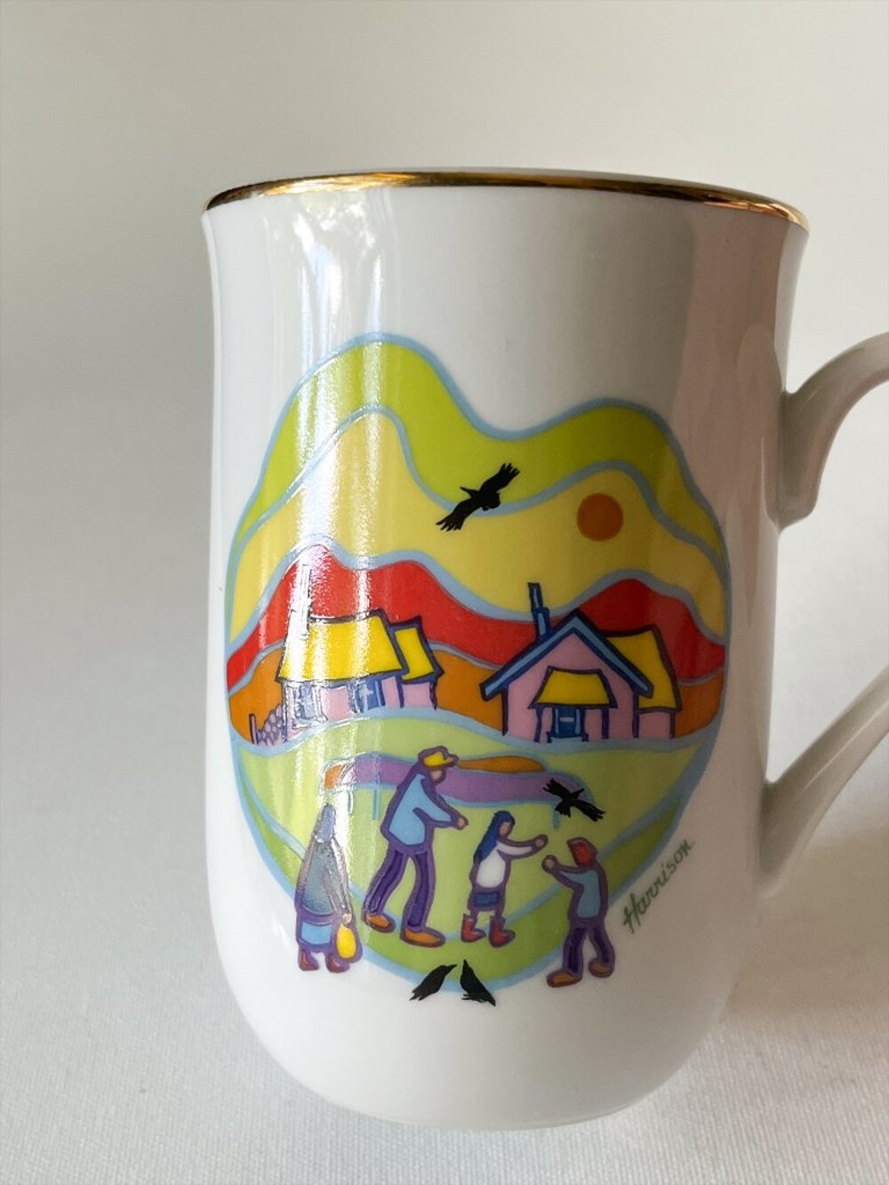 VTG Ted Harrison "Ravens 88" Hand Decorated Collector's Mug Yukon Canada 1988